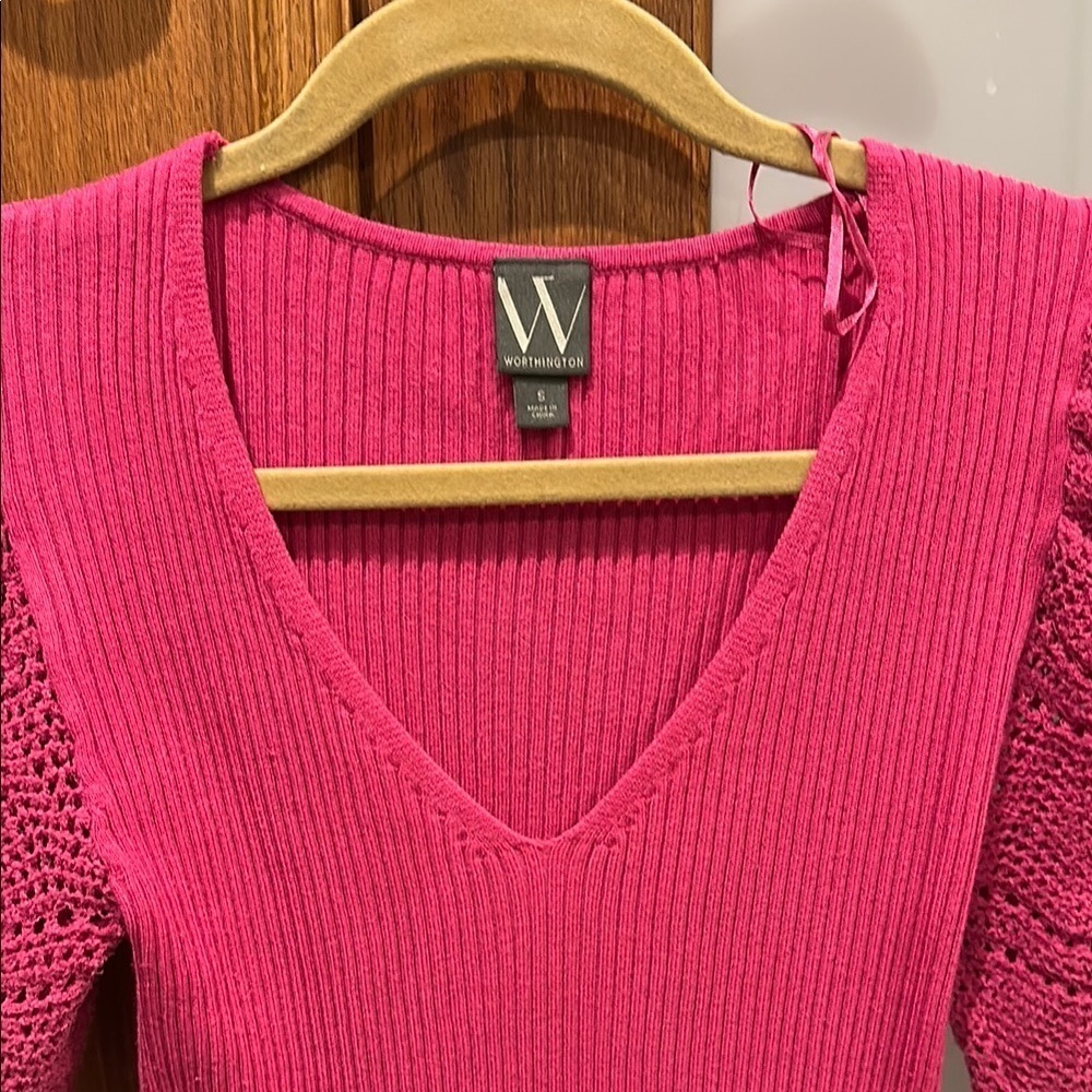 Pink Knit Top with Puff Sleeves - Picture 2 of 7